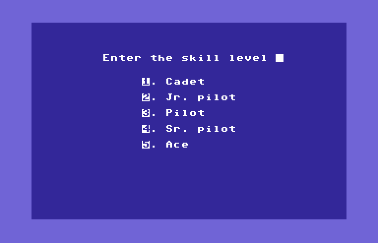 Games III Commodore 64 Screenshot: Snoopy: Select a skill level.