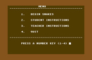 Games III for Commodore 64 - Snakes: main menu.