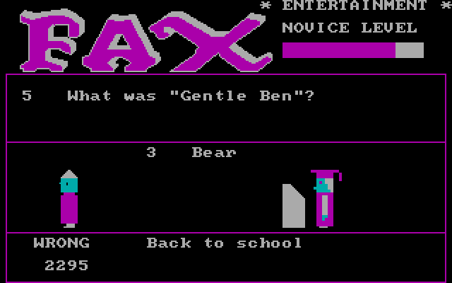 Fax IBM PC/Compatibles Screenshot: Wrong response, so I get a dunce cap.