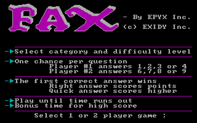 Fax IBM PC/Compatibles Screenshot: Title screen.