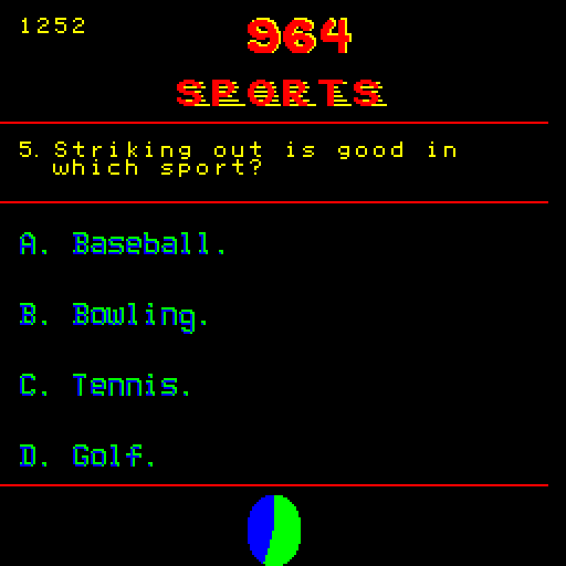 Fax 2 Arcade Screenshot: Another sports question...