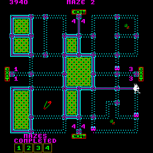 Pepper II Arcade Screenshot: Zipping up sections in maze 2.