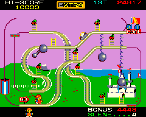 Mr. Do's Wild Ride Arcade Screenshot: Start of scene 4.