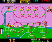 Mr. Do's Wild Ride for Arcade - Riding one of the platforms.