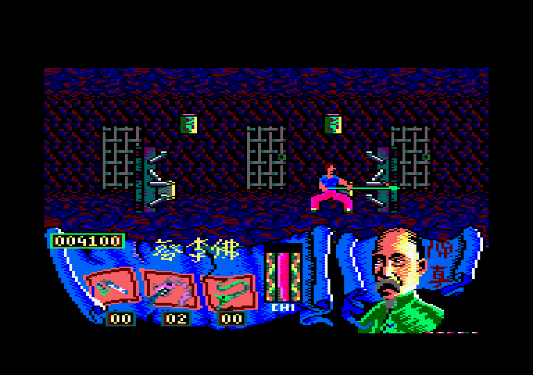 Choy Lee Fut Kung-Fu Warrior Amstrad CPC Screenshot: Attacking with a spear.