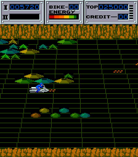 Seicross Arcade Screenshot: A narrow path here.