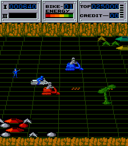 Seicross Arcade Screenshot: You can try to blast opponents...