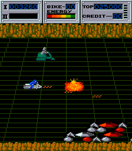Seicross Arcade Screenshot: One opponent down...