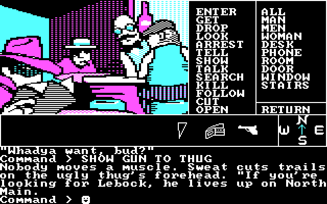 Borrowed Time IBM PC/Compatibles Screenshot: Showing the thug who's really in charge