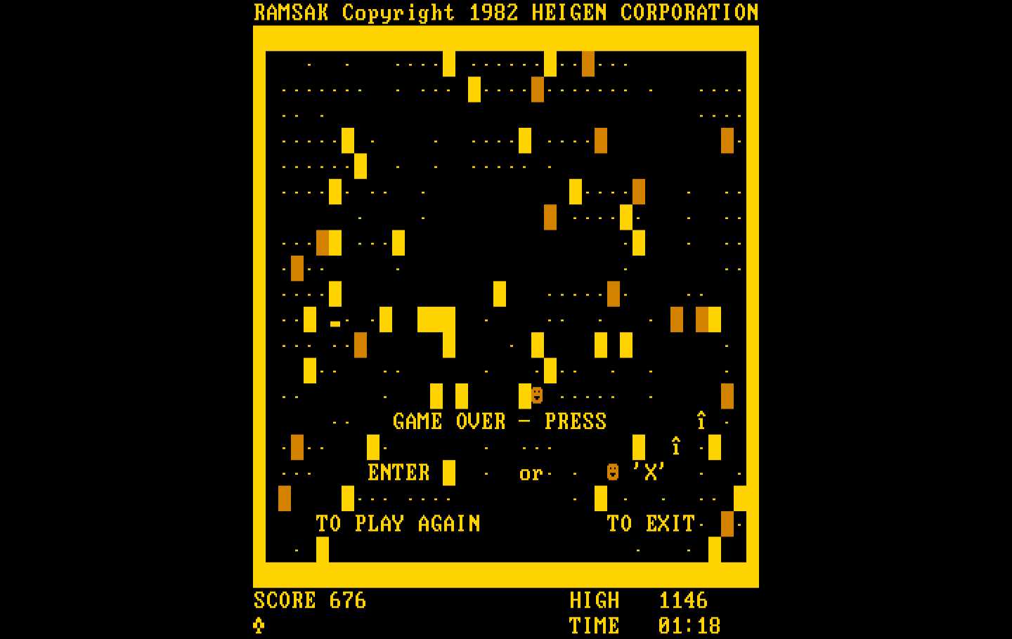Ramsak IBM PC/Compatibles Screenshot: Game over.