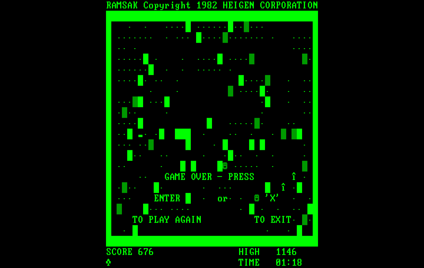 Ramsak IBM PC/Compatibles Screenshot: Game over.