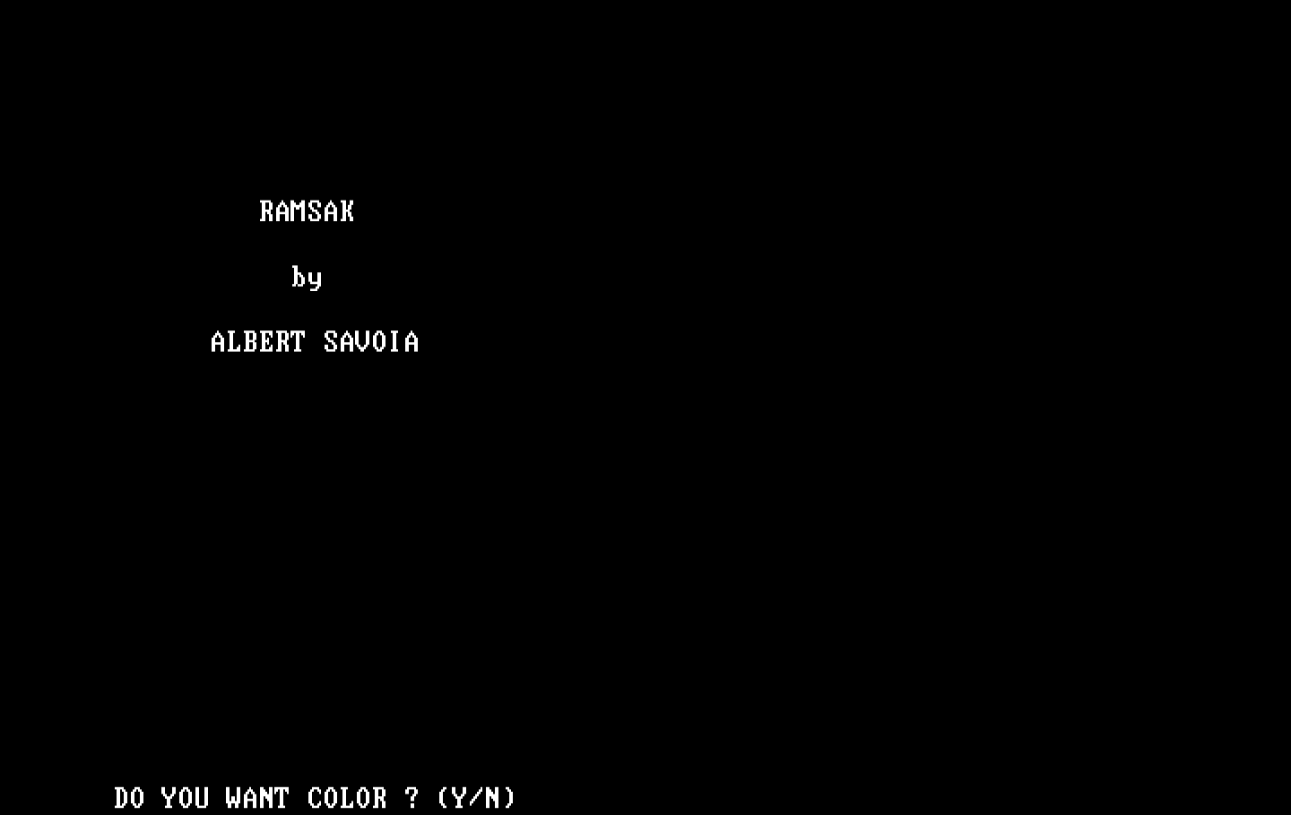 Ramsak IBM PC/Compatibles Screenshot: Title screen.