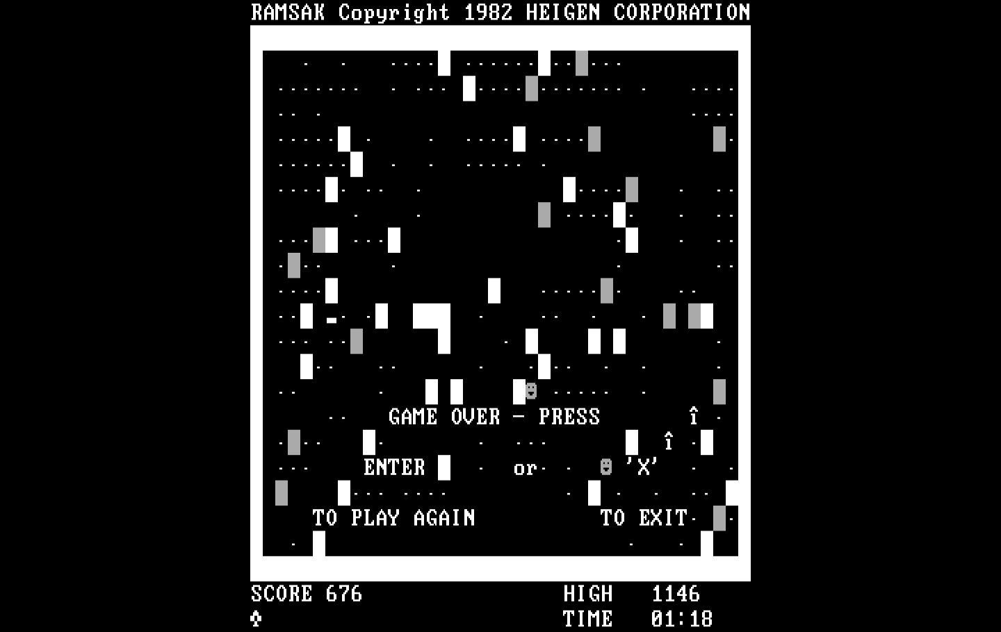 Ramsak IBM PC/Compatibles Screenshot: Game over.