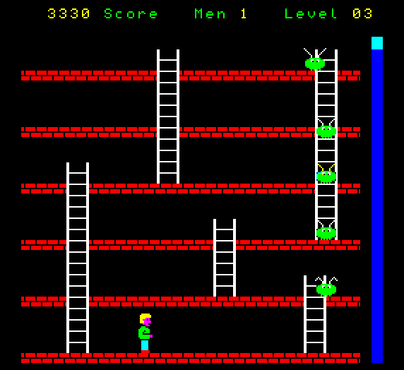 Roland Goes Digging Camputers Lynx Screenshot: Level 03 begins with five opponents.