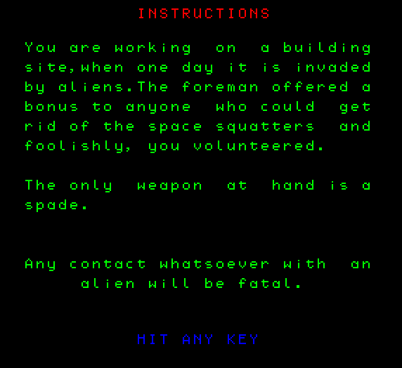 Roland Goes Digging Camputers Lynx Screenshot: Game instructions.