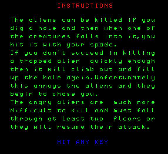 Roland Goes Digging Camputers Lynx Screenshot: Instructions, continued...