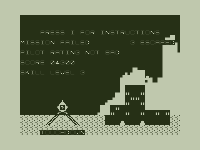 Space Mission Dragon 32/64 Screenshot: Game over.