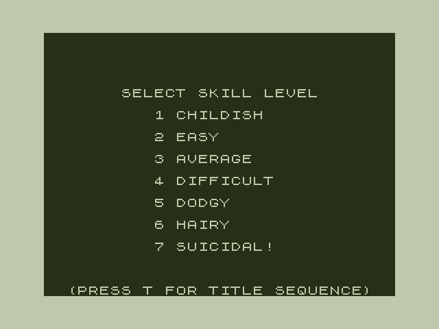 Space Mission Dragon 32/64 Screenshot: Select a skill level.