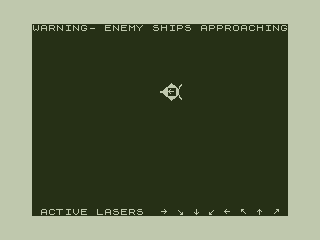 Space Mission Dragon 32/64 Screenshot: Warning: enemy ships approaching!