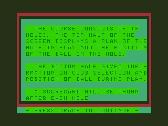 Golf Dragon 32/64 Screenshot: Instructions.