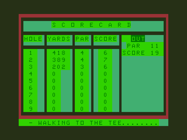 Golf Dragon 32/64 Screenshot: The scorecard...walking to the next hole now.