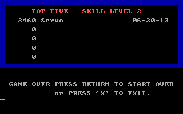 XO-Fighter IBM PC/Compatibles Screenshot: High score table.