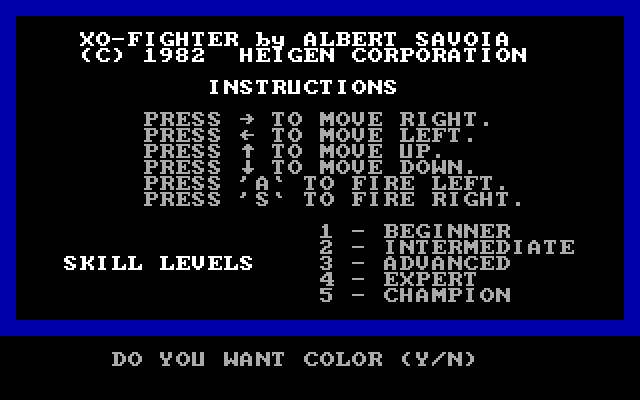 XO-Fighter IBM PC/Compatibles Screenshot: Title screen.