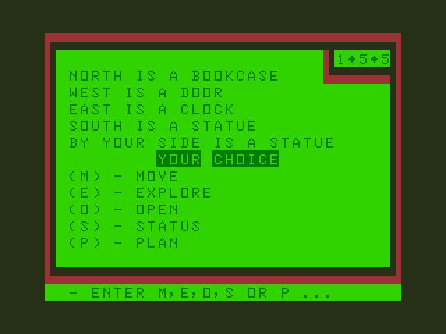 Chateau Dragon 32/64 Screenshot: Your choice! Choose a menu option...