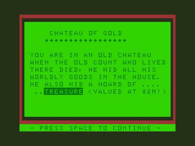Chateau Dragon 32/64 Screenshot: Starting screen and introduction.