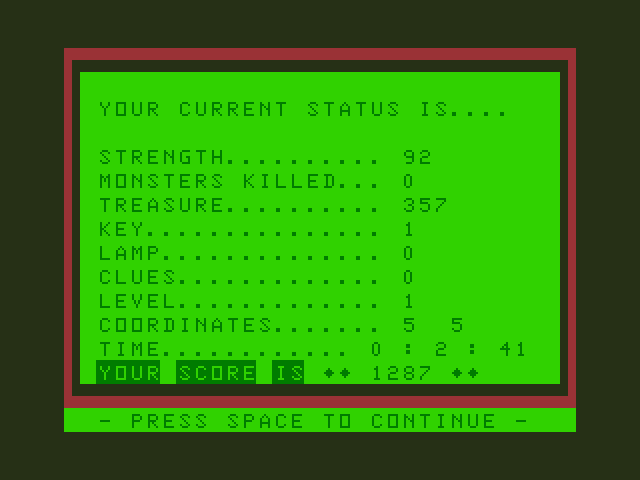 Chateau Dragon 32/64 Screenshot: My current status...