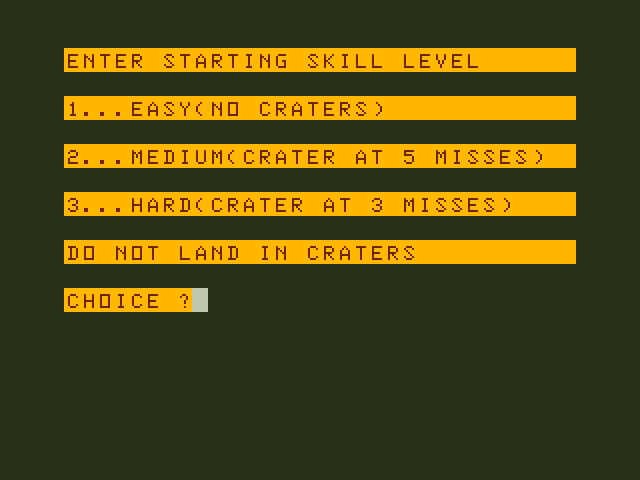 Alien Blitz Dragon 32/64 Screenshot: Select a starting skill level.