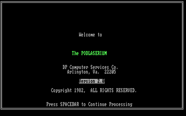 Podlaserium IBM PC/Compatibles Screenshot: Title screen.