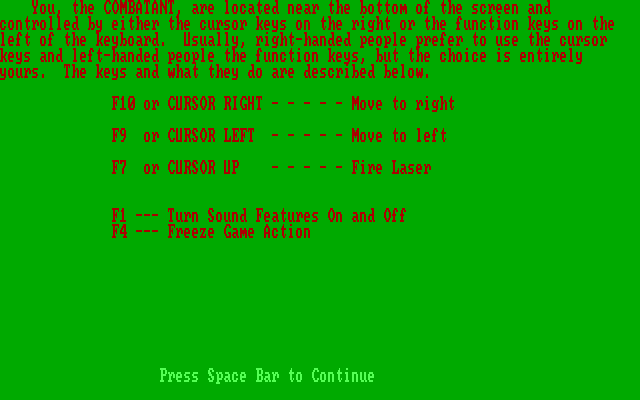 Podlaserium IBM PC/Compatibles Screenshot: Instructions.