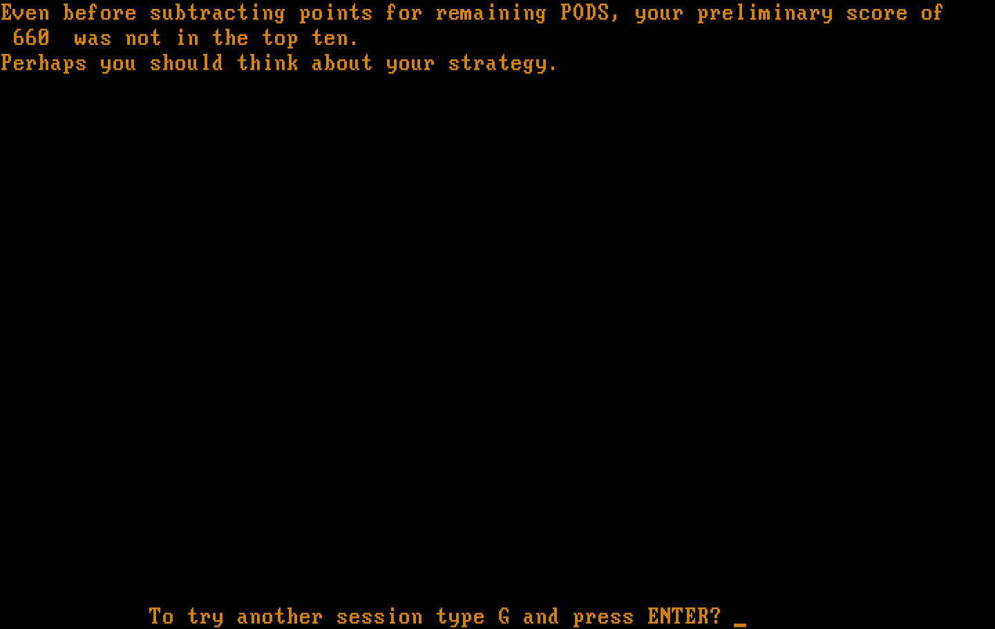 Podlaserium IBM PC/Compatibles Screenshot: Game over.
