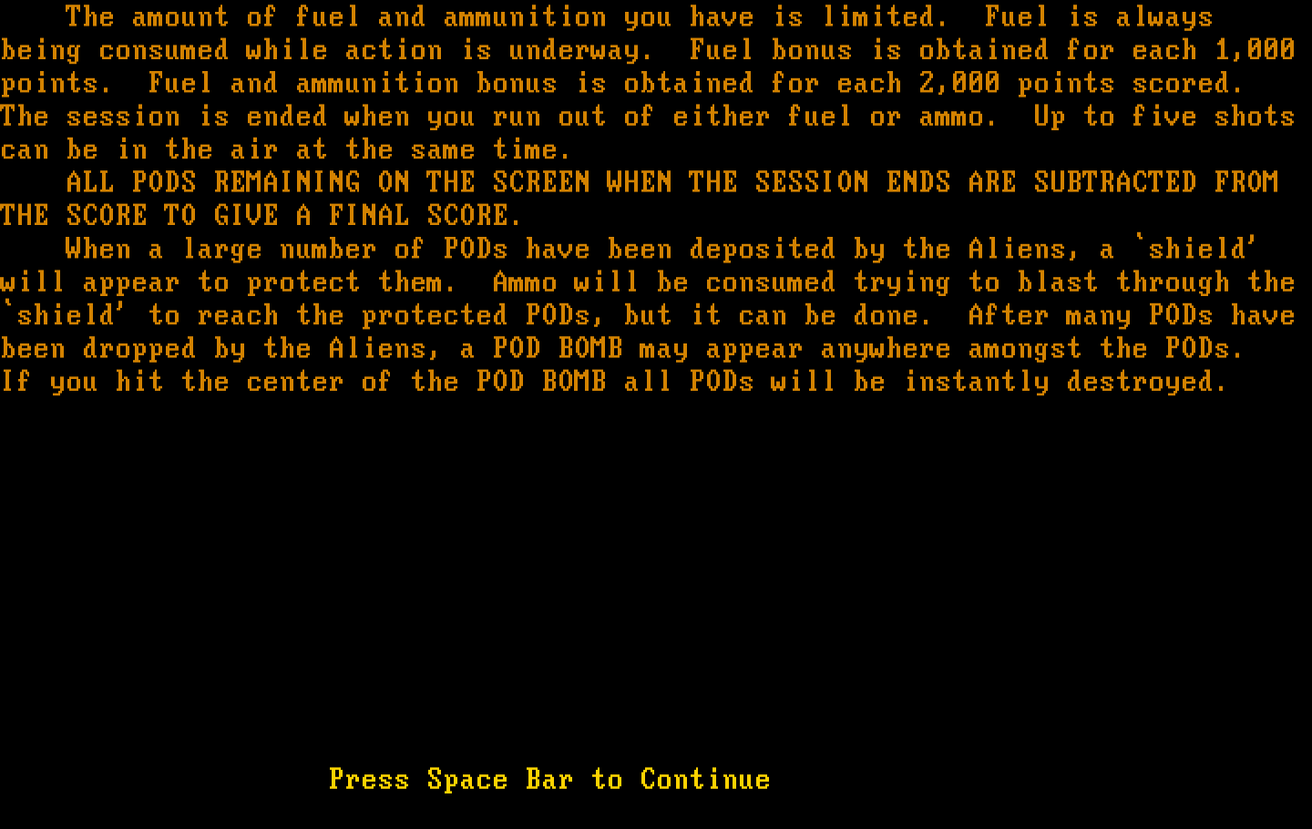 Podlaserium IBM PC/Compatibles Screenshot: Instructions continued.