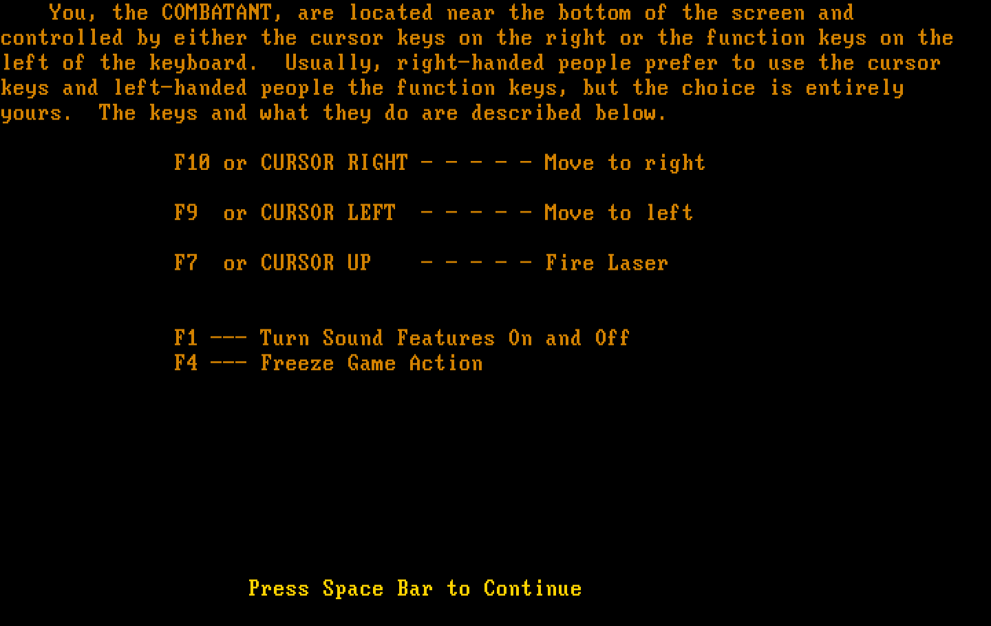 Podlaserium IBM PC/Compatibles Screenshot: Instructions.