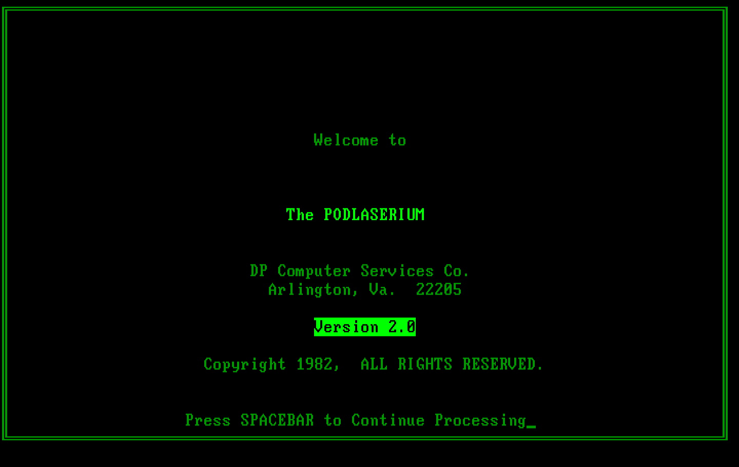 Podlaserium IBM PC/Compatibles Screenshot: Title screen.