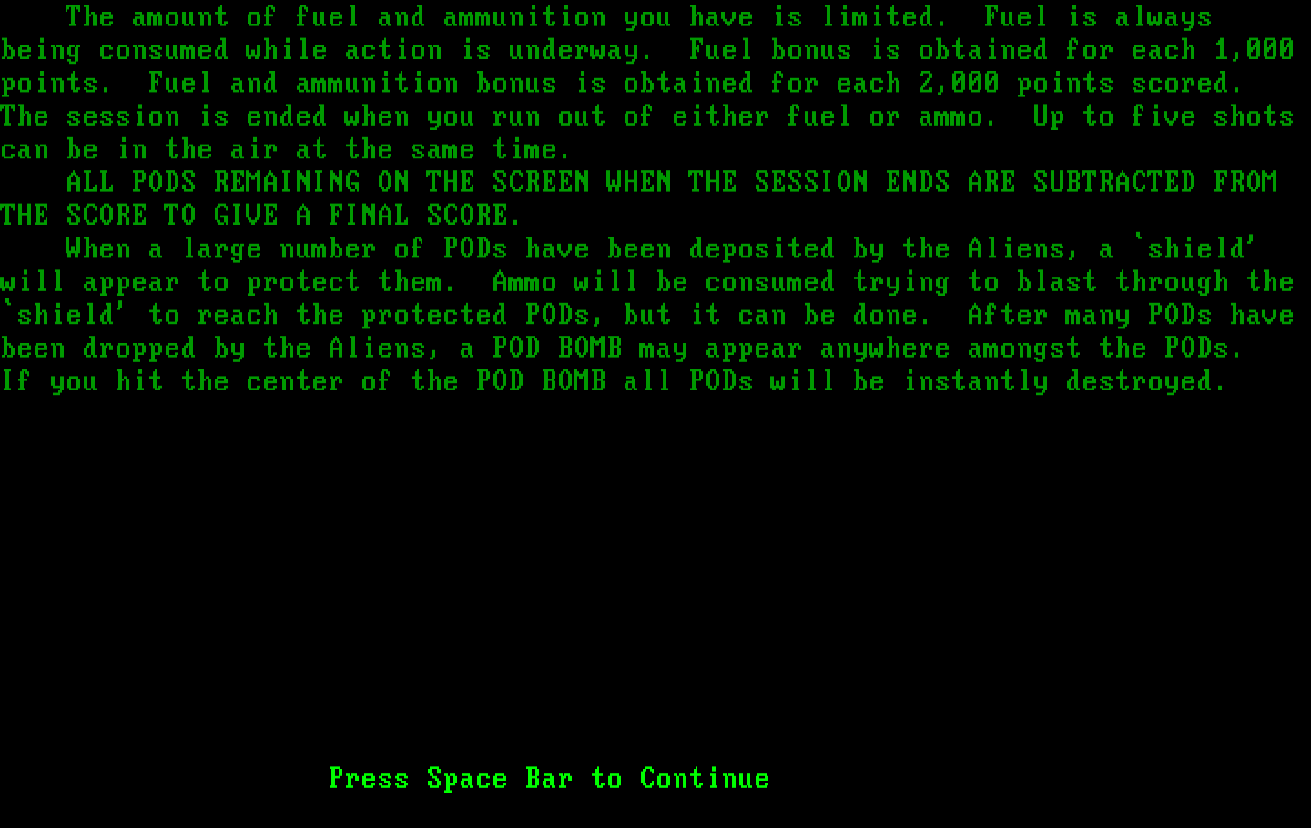 Podlaserium IBM PC/Compatibles Screenshot: Instructions continued.