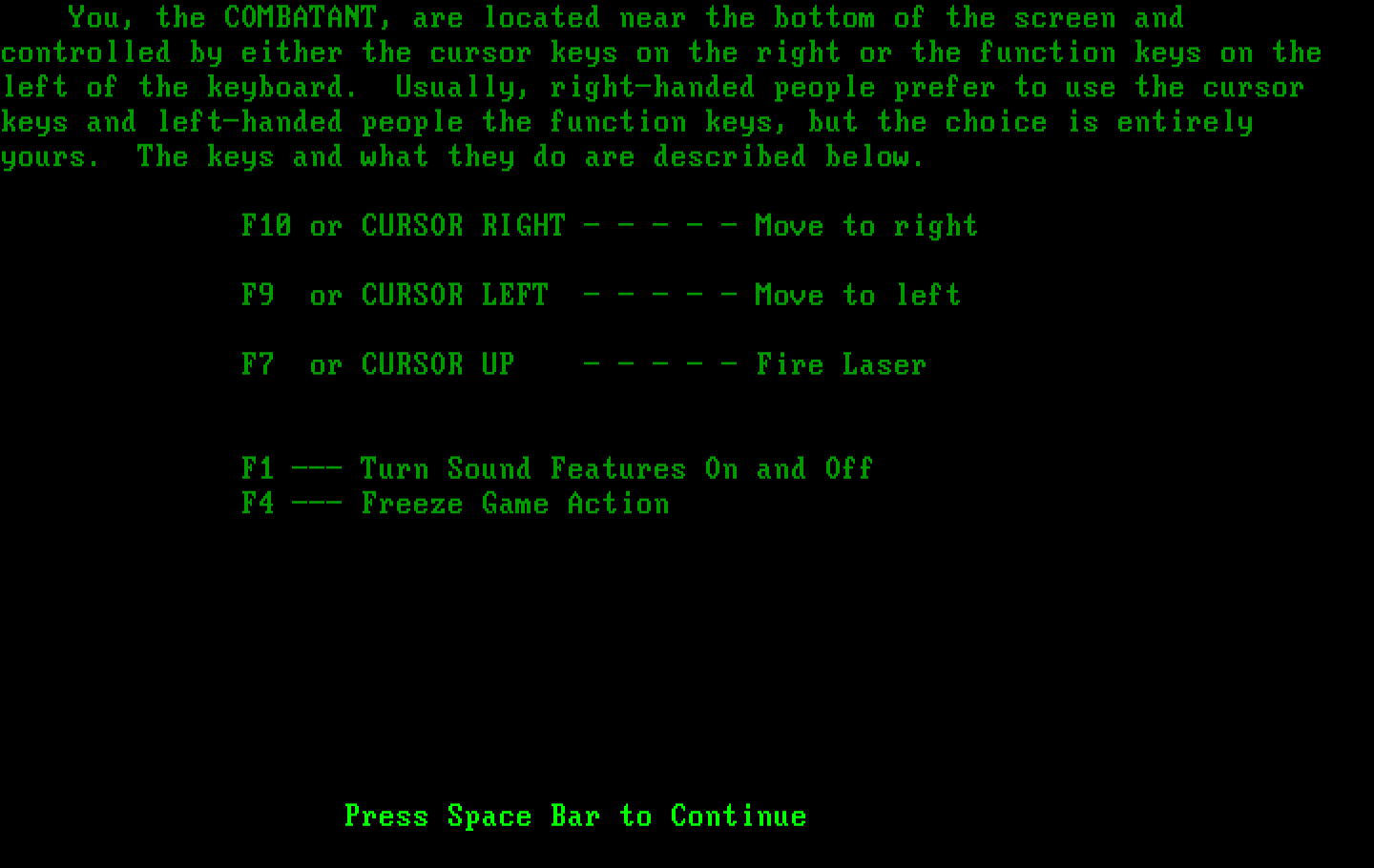 Podlaserium IBM PC/Compatibles Screenshot: Instructions.