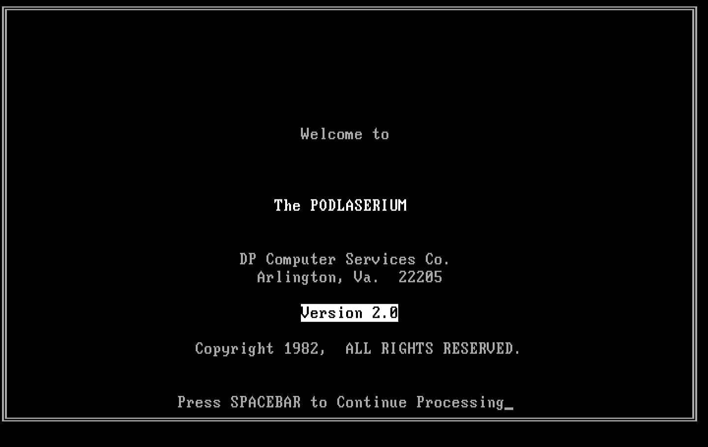Podlaserium IBM PC/Compatibles Screenshot: Title screen.