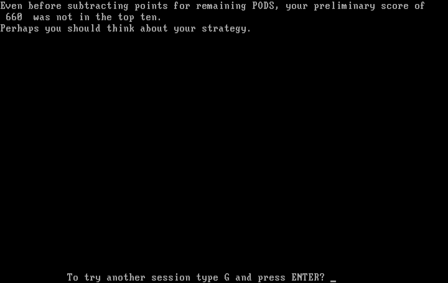 Podlaserium IBM PC/Compatibles Screenshot: Game over.