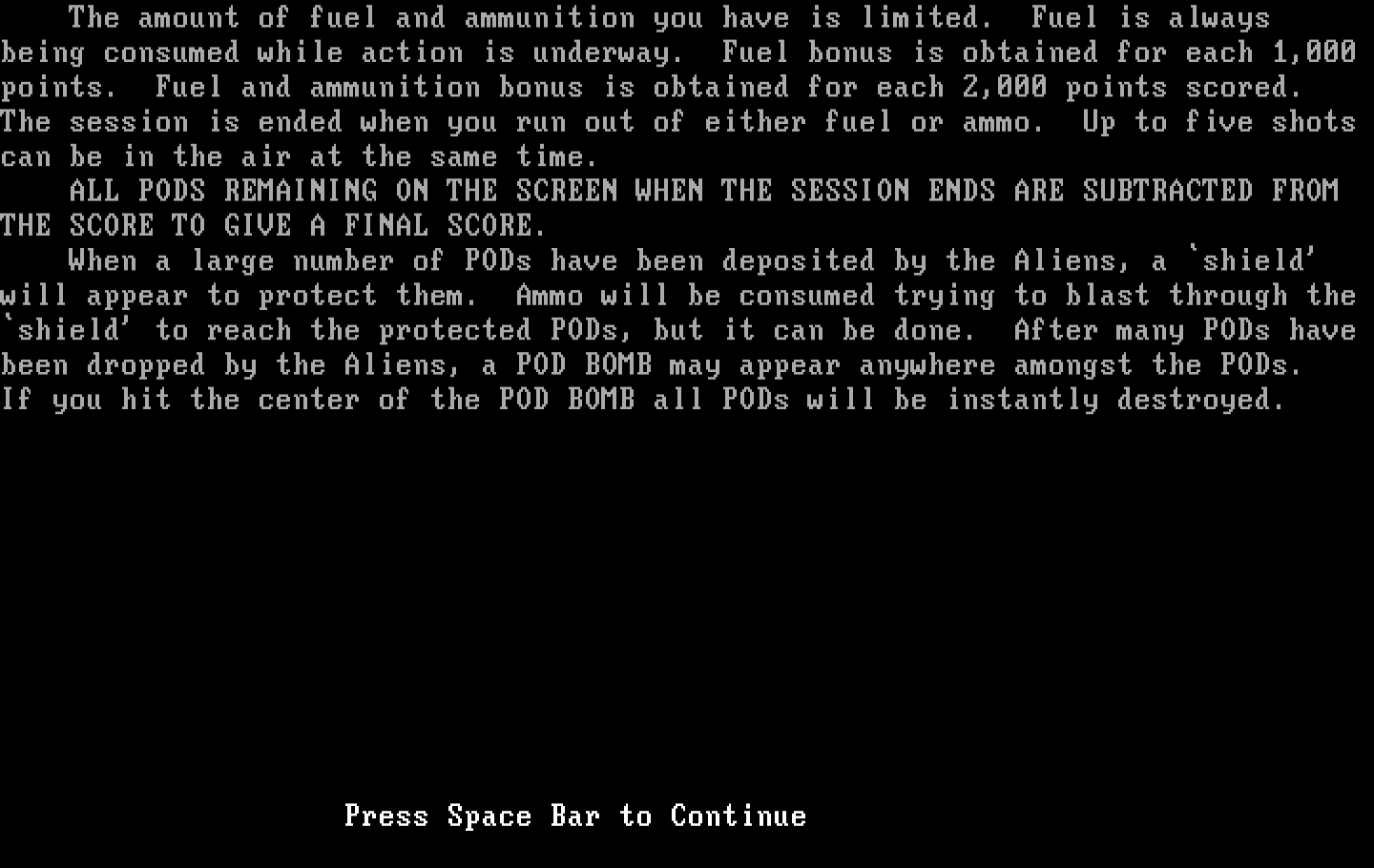 Podlaserium IBM PC/Compatibles Screenshot: Instructions continued.