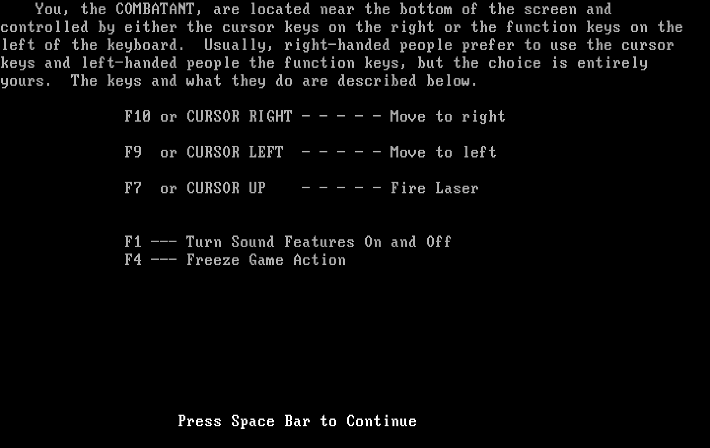Podlaserium IBM PC/Compatibles Screenshot: Instructions.