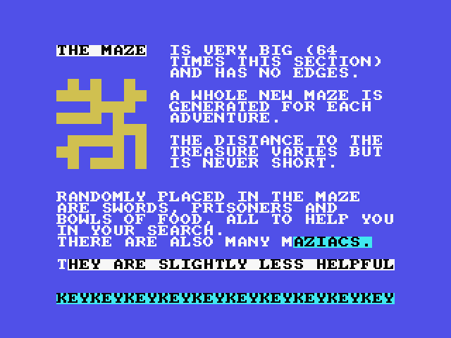 Maziacs MSX Screenshot: About the maze.
