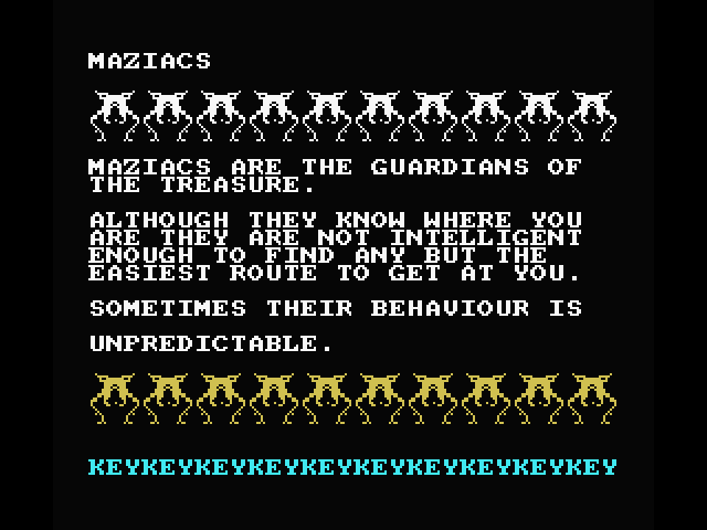 Maziacs MSX Screenshot: Introducing the maziacs!