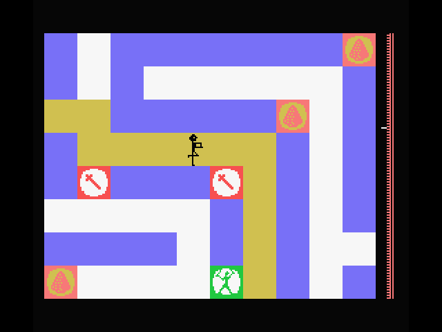 Maziacs MSX Screenshot: Running back to the starting point with the treasure...