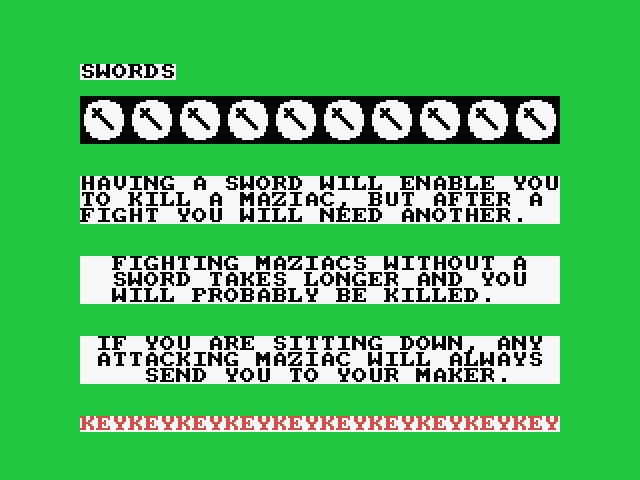Maziacs MSX Screenshot: Why swords are useful.