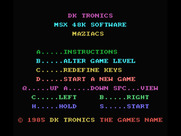 Maziacs for MSX - Main menu.