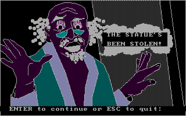 Tales of Mystery IBM PC/Compatibles Screenshot: The statue has been stolen!