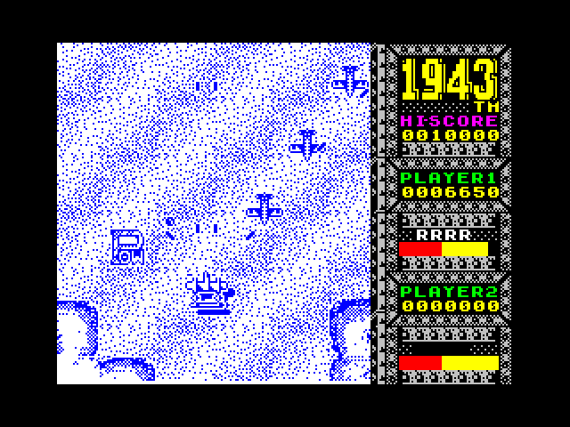 1943: The Battle of Midway ZX Spectrum Screenshot: I have a three-way firing weapon now!